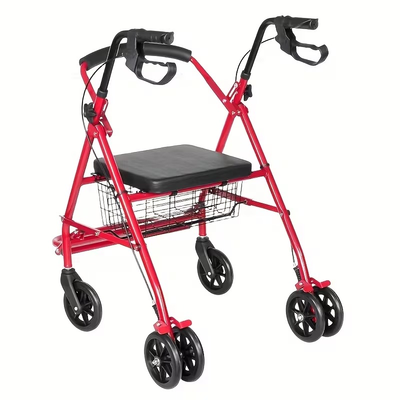 Foldable 6-Wheel Rollator Walker with Seat and Storage Basket